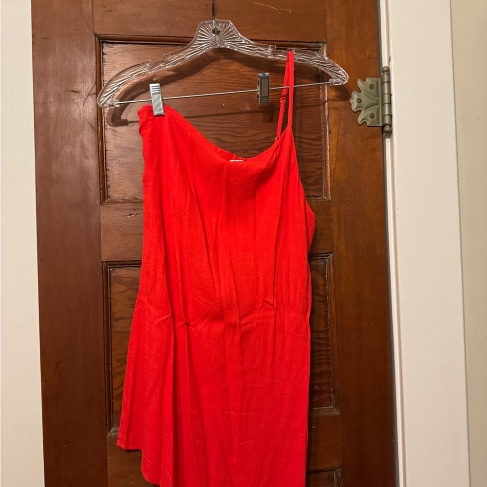 Reformation Bold Red Dress one shouldered